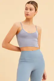 Blue Crop Cami Top Smooth Scoop Neck Sleeveless - Size L, Women's Cami