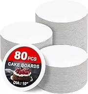 80-Pack Cake Boards 10 inch Round White Cake Circles Rounds Base Food-Grade Cardboard Cake Board for Cakes, Christmas, Bread, Desserts（Thin and strong）