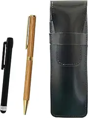 Slim Cowhide Leather Pen Case Black Metal Touch Stick Black 368 Wooden Axis Hard Maple Rotating Ballpoint Pen Set ASB-ALB-368