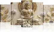 Buddha Canvas Wall Art 5 Piece Zen Wall Decor Buddhism Meditation Picture Flower Leaf Prints for Spiritual Room Living Room Home Decor Framed(Picture-2,8x14inx2 8x18inx2 8x22inx1)