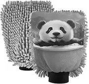 XYMZR Absorbent Microfiber Car Wash Mitt Panda Bathtub Funny, Funny Cute Anime Scratch Free for Cars Cleaning, Home Cleaning Mitts, 2 Pack, 10.24” L x 7.09” W
