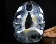 6.7" Agate Geode Carved Crystal Double Skulls, Crystal Healing