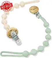 2 Pcs Silicone Dummy Clip, Pacifier Holder, Soother Chains, Apricot/Sage