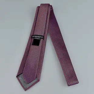 EMPORIO ARMANI方形搭配小點點花紋設計絲綢混紡領帶(寬版/深懷舊粉底x藍銀字)