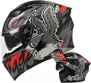 Full Face Flip Up Motorcycle Modular Helmet, 3/4 Helmets with Dual Visor for Adult Men Women, DOT/ECE Approved Bluetooth Modular Helmets 07,XL(58-60cm)