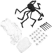 Spider Web Decoration Realistic Halloween Cobweb Props Premium Cotton Material with Hooks for Party Carnival Festive Dress Up 5M White Triangle Web 125CM Black Spider 40g Cotton