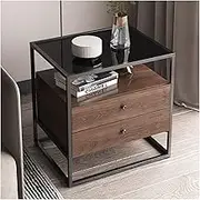 Coffee Table Square Side Table Now Double Drawer Locker Office Living Room Sofa Side Small Coffee Table Bedroom Bedside Table Glass Countertop End Table Center Table for Living Room Furniture (Color(
