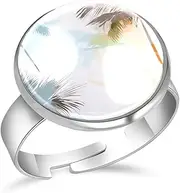 [FVQL] Adjustable Ring for Girls, abstract pattern palm tree, 1.7cm/0.67inch, Glass, glass