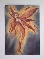AMY BROWN NEW MINT FAIRY POSTCARD/Mini Art EARTH GLOWING AUTUMN Flame FAERIE