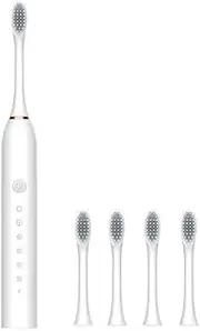 Rechargeable Toothbrush, Deep Cleaning Electronic Toothbrush, IPX7 Waterproof, with 4 Replacement Heads (White with Four Brush Heads, 225 mm x 25 mm)