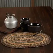 Espresso Jute Placemat 12x18 Oval Chestnut Brown, Country Black, Dark Tan