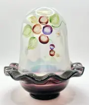 Fenton Opalescent Frostberries Glass Fairy Lamp Purple Base Handpainted