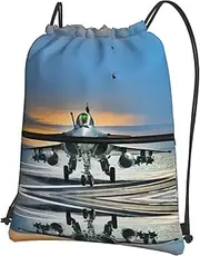 EdWal Airplane1 Print Drawstring Backpack Gym Bags Sports Bags With Zipper Pocket For Travel Swimming Beach, Black, One Size