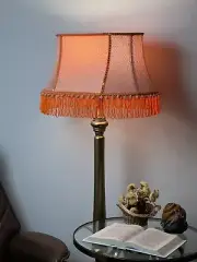 Handmade Fringed Lampshade for Large Lamp, unique lamp shades, orange shade.