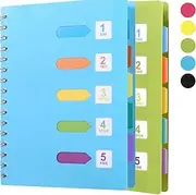 WEZCHUGHAOL 2Pcs A5 Wide Ruled Hardcover Tabbed Notebook Journal with Divider Tabs - 5 Subject Spiral Notebook, 480 Pages, Green, 5.5" × 8.3" (Blue Green)