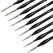 AIEX 9 Pieces Fine Detail Paint Brush Miniature Mini Paints Brush Set for Acrylic, Watercolor, Oil, Face, Nail, Scale Model Painting, Line Drawing(Black)