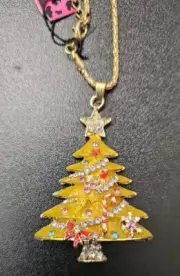 NWT Betsey Johnson Necklace CHRISTMAS TREE Yellow With White Crystals
