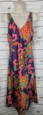Natori Floral Satin Chemise Nightgown M Slip Dress NEW Colorful