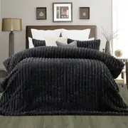 Jane Barrington Arna Charcoal 3 Pcs Channel Faux Bunny Fur Comforter Set
