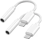 2 Pack [Apple MFi Certified] Lightning to 3.5 mm Headphone Jack Adapter, for iPhone 3.5mm Headphones/Earphones Jack Aux Audio Adapter Dongle for iPhone 14 13 12 11 XS XR X 8 7 iPad, Support All iOS