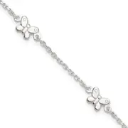 Sterling Silver Polished Butterfly 9In Plus 1In Ext Anklet