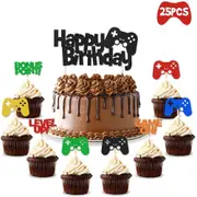 25PCS Game On Cake & Cupcake Toppers Party Supplies Kids Gamer Birthday Party Decoration