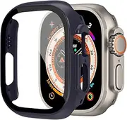 Case for Apple Watch Ultra ultra2 49mm,Hard PC Frame with Tempered Glass Anti-Fog Screen Protector Scratch Resistant Bumper Protective Cover Women Men iWatch Ultra ultra2 49mm Accessory, Midnight Blue