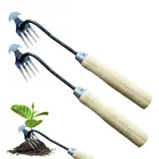 2PCS Outdoor Garden Weeder Puller Steel 4 Teeth Hand Weed Root Remover Killer