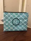 Mainstreet Collection Cosmetic Bag “G” Monogram Embroidered Blue Geometric Pouch