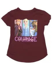 Disney Frozen Girls Burgundy Short Sleeve Courage Is Calling Tee Shirt X-Large