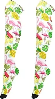 [Caihoyu] Women Long Thigh High Socks Casual Fashion Extra Long Socks Tall Thigh High Socks for Daily Office Wear Tropical Pattern Flamingo, Tropical Pattern Flamingo