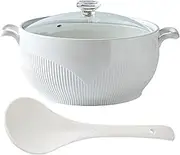 White Ceramic Round Tureen,Ceramic Soup Bowl with Glass Lid and Spoon,Heat-Resistant Premium Ceramic Ramen Bowls Cooking Soup Large Soup Container for Home Office College Dorm,1.5L