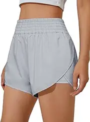 [BMJL] Womens Running Shorts High Waisted Side Pocket Athletic Shorts High Side Slit 2 in 1 Gym Shorts