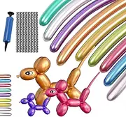 Balloons for Balloon Animals, 100PCS Long Twisting Balloons Kit with Pump, Metallic 260 Latex Balloons, Kit for Animal Making Magic Chrome Balloons Mixed Color for Birthday Wedding Festival Party