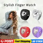 Men Women Heart Rhinestone Finger Ring Watches Elastic Band Quartz Analog Watch