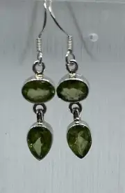 Genuine, Natural, PERIDOT Triple Drop Earrings 925 STERLING SILVER 1 1/2”
