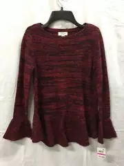 STYLE & CO Sweater Marl Ruffle Pullover Dark Red PXL