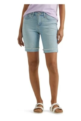 Lee Women's Mid-Rise Raw Edge Cuffed Light Wash Bermuda Shorts 8.5" Inseam