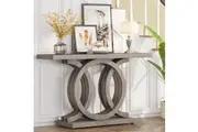 55 Inch Console Table with Geometric Base - Farmhouse Entryway Table (Grey)