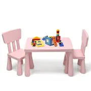 Babyjoy Kid's Tables & 2 Chairs Set Study Play Desk Children Furniture Set for Reading Writing Snack Time Pink