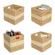 Langcraft Set 4 Wicker Storage Basket, Natural Wicker Cube Storage Bin, Hyaci...