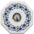 Lapis Lazuli Stone Inlay Work Coffee Table Top Octagon White Marble Office Table