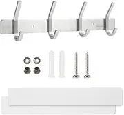 Eydeal Hand Towel Hooks Rack Wall Mount Adhesive Stainless Steel Metal Coat Hangers for Front Door Bathroom Bedroom Office (Silver, 4 Hooks)