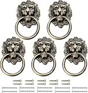5Pcs Antique Style Furniture Handle Classical Zinc Alloy Pull Bronze Lion Head Rings For Cabinet Drawer Door Large Antique Bronze