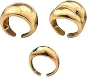 [FKJBTLLZ] Chunky Gold Rings for Women Non Tarnish Open Dome Rings Stackable Rings Set Adjustable Thick Gold Ring Fashion Statement Rings for Mom Minimalist Simple Rings Set 3Pcs Chunky Rings Stacking,