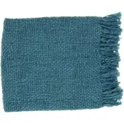 Livabliss Throw Blanket 51" x 71" Acrylic Fringed Edges Spot Clean Teal Finish