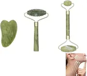 3 Pieces Jade Roller and Gua Sha Tool, GYWHOOFT Jade Roller and Gua Sha Massage Set Anti Aging Wrinkle Reduction Facial Roller for Face,Neck Natural Jade Stone for Toning and Firming Skin