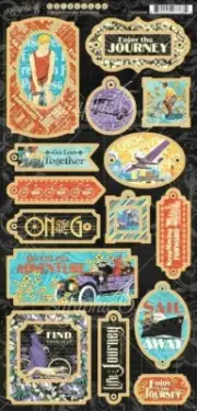 Graphic 45 Life's a Journey Collection Chipboard Bicycle Ship Plane Car Travel