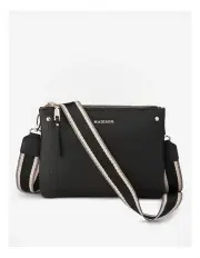 [Madison Accessories] Charlotte Double Zip Crossbody Bag + Stripe Strap in Black