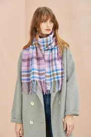 Checked Merino Wool Scarf Australia– Crafted From 90% Merino, 10% Alpaca, Taro Purple